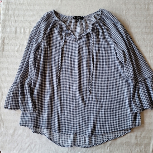 Fred David Tops - Fred David  Black and White Gingham Blouse Size L